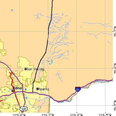 Zip code 89436 close-up map