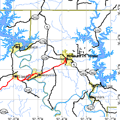 Zip code 72653 close-up map