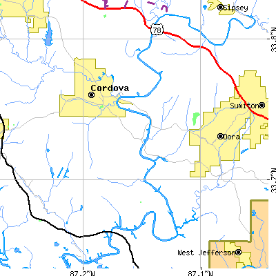 Zip code 35550 close-up map