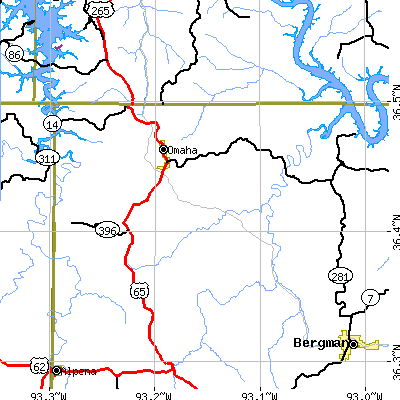 Zip code 72662 close-up map