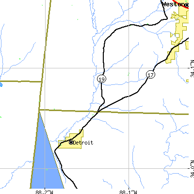 Zip code 35552 close-up map
