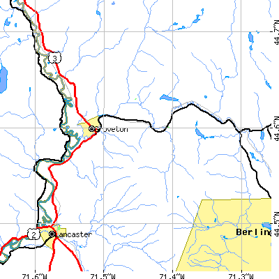 Zip code 03582 close-up map