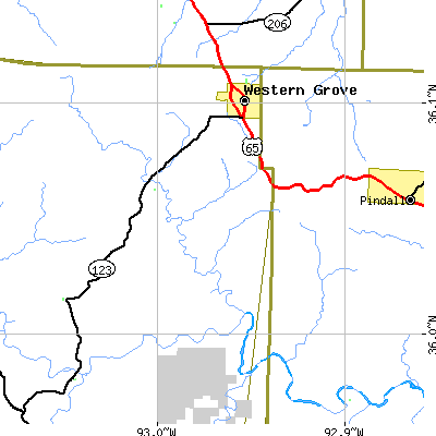 Zip code 72685 close-up map
