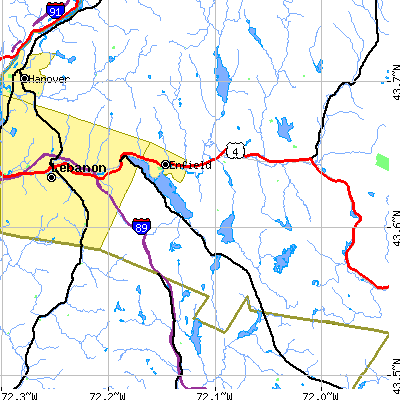 Zip code 03748 close-up map
