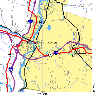 Zip code 03784 close-up map