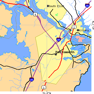 Zip code 03801 close-up map
