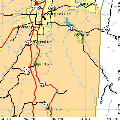 Zip code 72701 close-up map