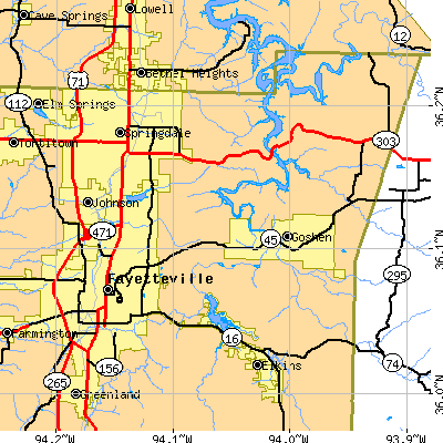 Zip code 72703 close-up map