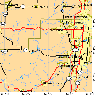 Zip code 72704 close-up map