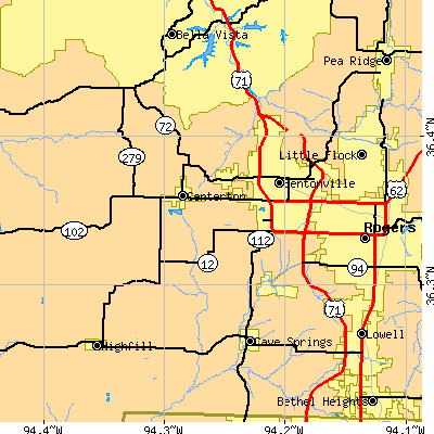 Zip code 72712 close-up map