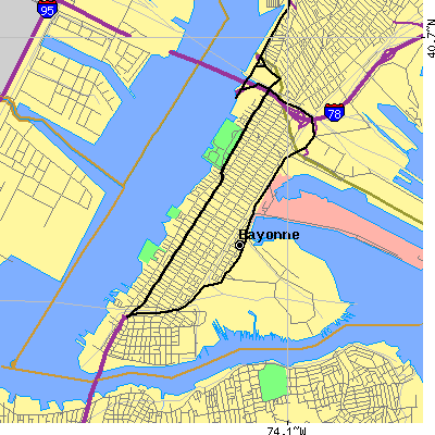 Zip code 07002 close-up map