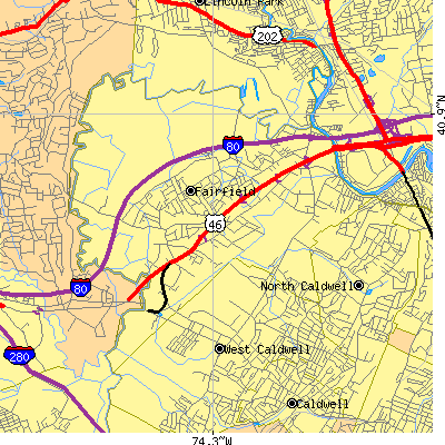 Zip code 07004 close-up map