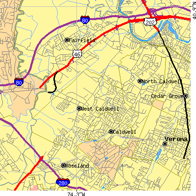 Zip code 07006 close-up map