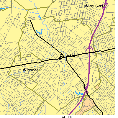 Zip code 07016 close-up map