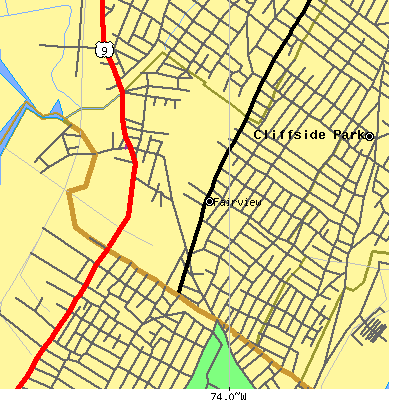 Zip code 07022 close-up map
