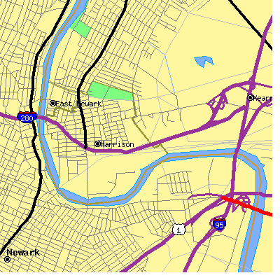 Zip code 07029 close-up map