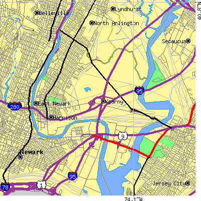 Zip code 07032 close-up map