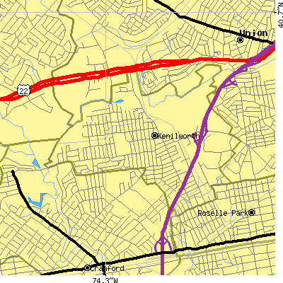 Zip code 07033 close-up map
