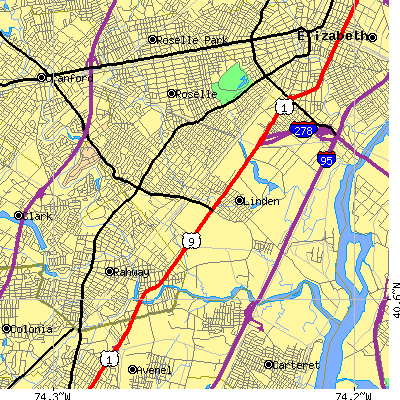 Zip code 07036 close-up map