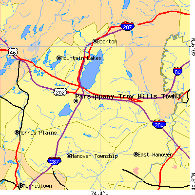 Zip code 07054 close-up map