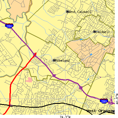 Zip code 07068 close-up map