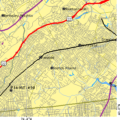 Zip code 07076 close-up map
