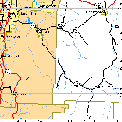 Zip code 72727 close-up map