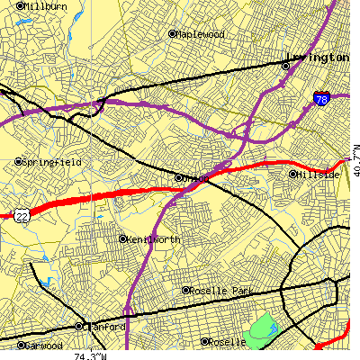 Zip code 07083 close-up map