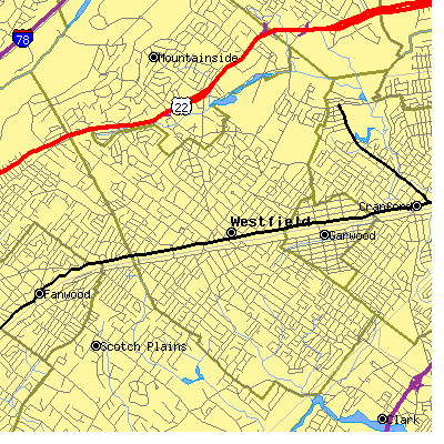 Zip code 07090 close-up map