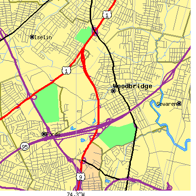 Zip code 07095 close-up map