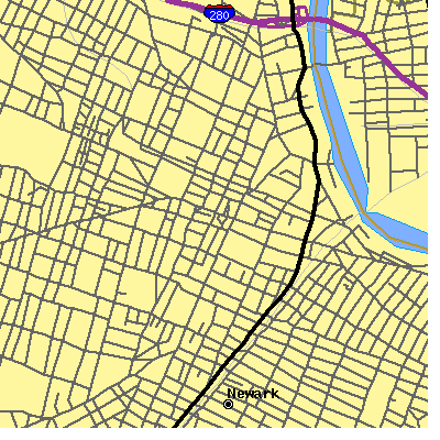 Zip code 07102 close-up map