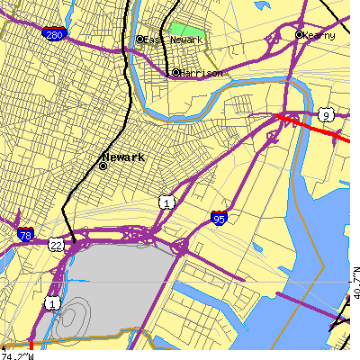 Zip code 07105 close-up map