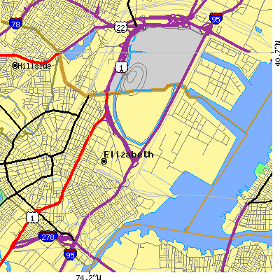 Zip code 07201 close-up map