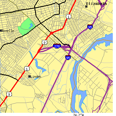 Zip code 07202 close-up map