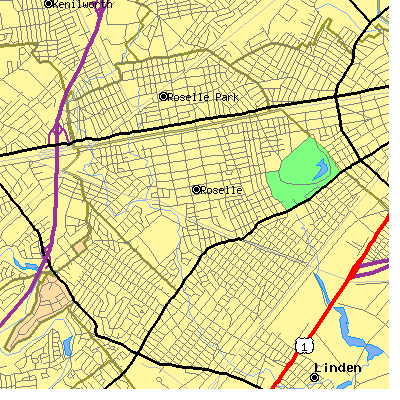 Zip code 07203 close-up map