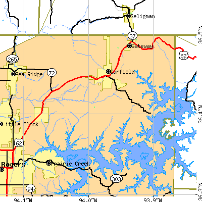 Zip code 72732 close-up map