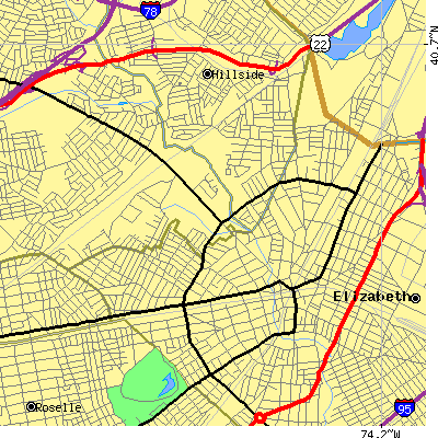 Zip code 07208 close-up map