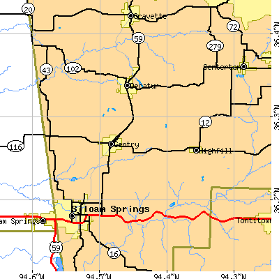 Zip code 72734 close-up map