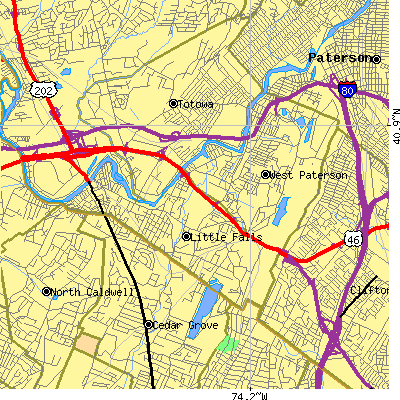 Zip code 07424 close-up map
