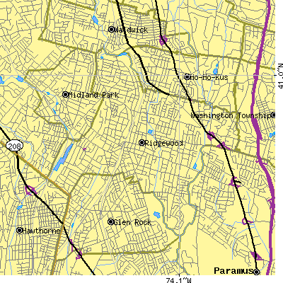 Zip code 07450 close-up map