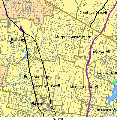 Zip code 07458 close-up map