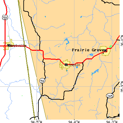 Zip code 72744 close-up map