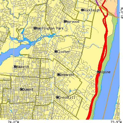 Zip code 07624 close-up map