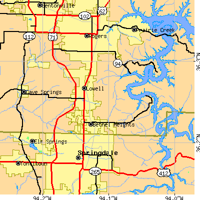 Zip code 72745 close-up map