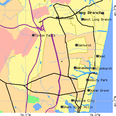 Zip code 07712 close-up map