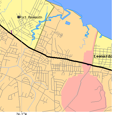 Zip code 07718 close-up map