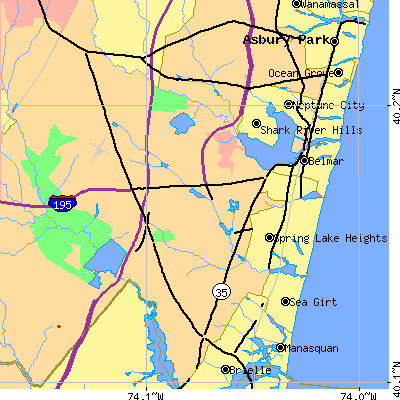 Zip code 07719 close-up map
