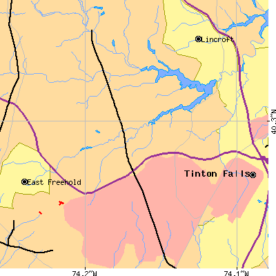 Zip code 07722 close-up map