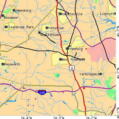Zip code 07728 close-up map
