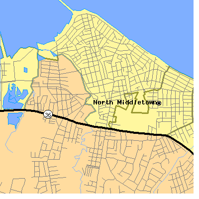 Zip code 07734 close-up map